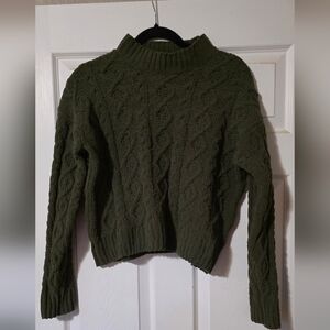 Poof Apparel Olive Cable Knit Turtleneck Sweater